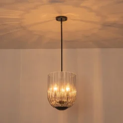 3-Light Candle Style Bell Ribbed Tinted Glass Ceiling Pendant