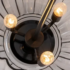 3-Light Candle Style Bell Ribbed Tinted Glass Ceiling Pendant