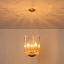 3-Light Candle Style Bell Ribbed Tinted Glass Ceiling Pendant