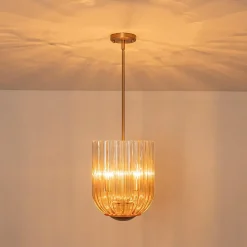 3-Light Candle Style Bell Ribbed Tinted Glass Ceiling Pendant