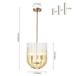 3-Light Candle Style Bell Ribbed Tinted Glass Ceiling Pendant