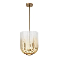 3-Light Candle Style Bell Ribbed Tinted Glass Ceiling Pendant