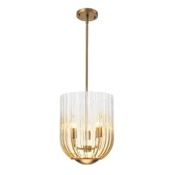 3-Light Candle Style Bell Ribbed Tinted Glass Ceiling Pendant