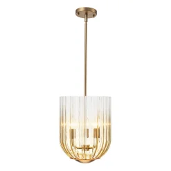 3-Light Candle Style Bell Ribbed Tinted Glass Ceiling Pendant