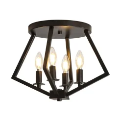 4-light Candle Style Black Simple Geometric Lantern Semi Flush