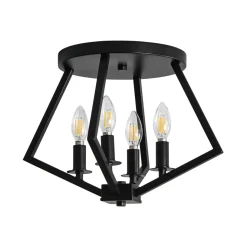 4-light Candle Style Black Simple Geometric Lantern Semi Flush