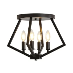 4-light Candle Style Black Simple Geometric Lantern Semi Flush