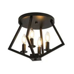4-light Candle Style Black Simple Geometric Lantern Semi Flush
