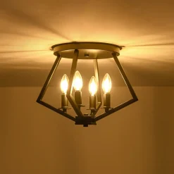 4-light Candle Style Black Simple Geometric Lantern Semi Flush
