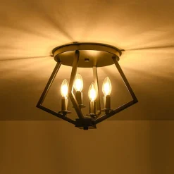 4-light Candle Style Black Simple Geometric Lantern Semi Flush