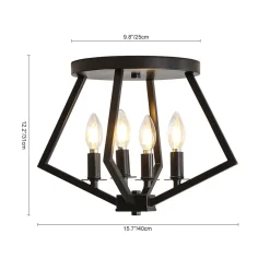 4-light Candle Style Black Simple Geometric Lantern Semi Flush