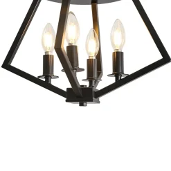 4-light Candle Style Black Simple Geometric Lantern Semi Flush