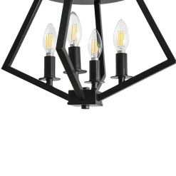 4-light Candle Style Black Simple Geometric Lantern Semi Flush