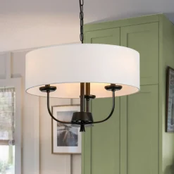 3-Light Candle Style Large Fabric Drum Cage Chandelier