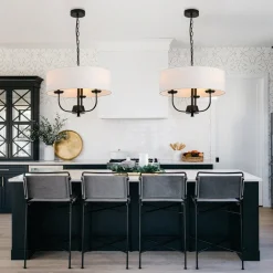 3-Light Candle Style Large Fabric Drum Cage Chandelier