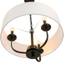 3-Light Candle Style Large Fabric Drum Cage Chandelier