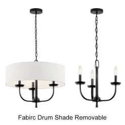 3-Light Candle Style Large Fabric Drum Cage Chandelier