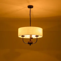 3-Light Candle Style Large Fabric Drum Cage Chandelier