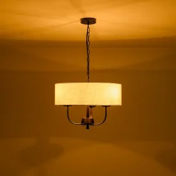 3-Light Candle Style Large Fabric Drum Cage Chandelier