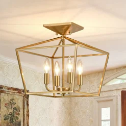 4-Light Candle Style Square Lantern Semi Flush Mount
