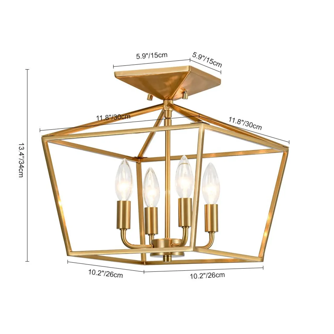 4-Light Candle Style Square Lantern Semi Flush Mount