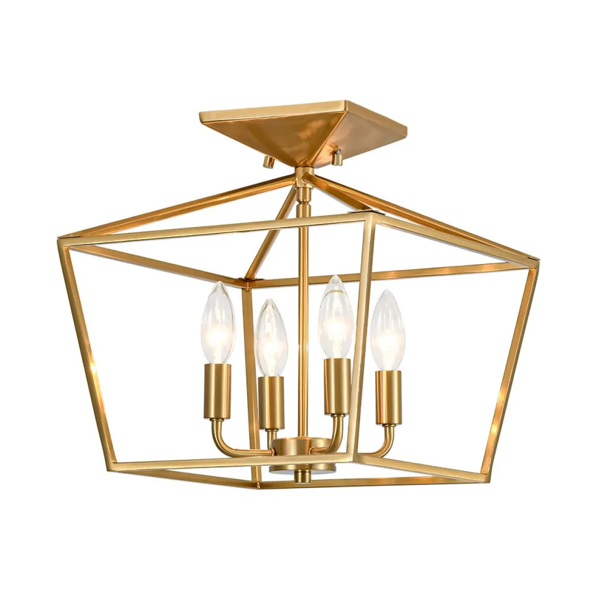4-Light Candle Style Square Lantern Semi Flush Mount