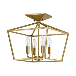 4-Light Candle Style Square Lantern Semi Flush Mount