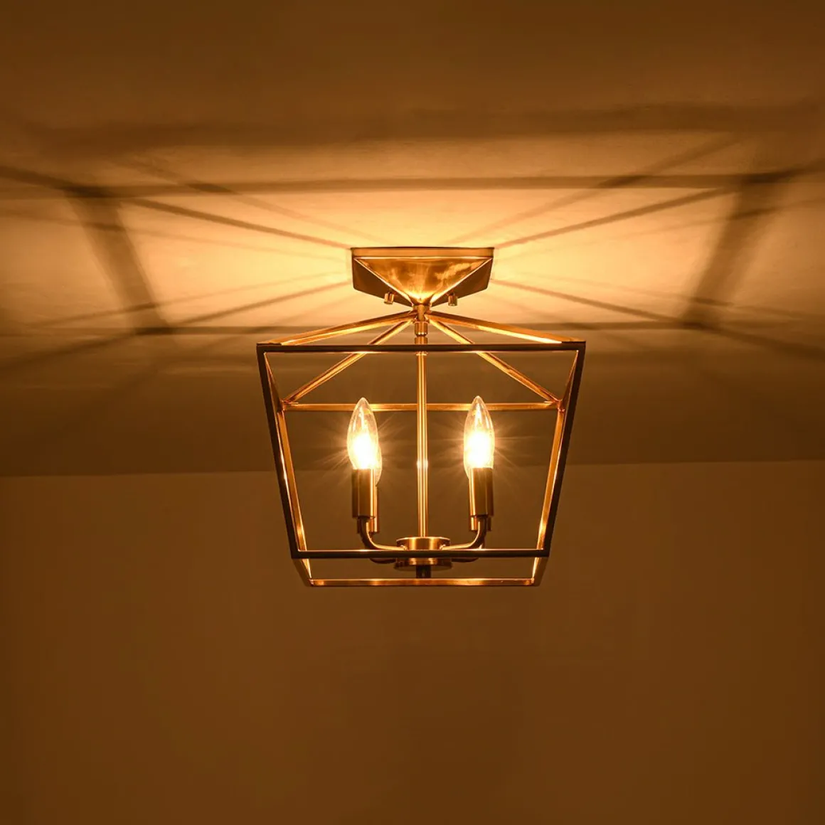 4-Light Candle Style Square Lantern Semi Flush Mount