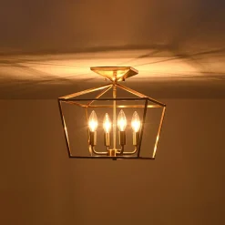4-Light Candle Style Square Lantern Semi Flush Mount