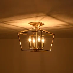 4-Light Candle Style Square Lantern Semi Flush Mount