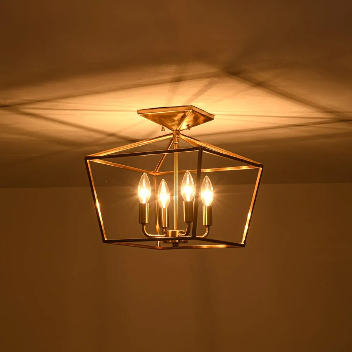 4-Light Candle Style Square Lantern Semi Flush Mount