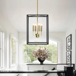4-Light Candle Style Wide Glass Square Lantern Pendant