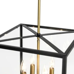 4-Light Candle Style Wide Glass Square Lantern Pendant