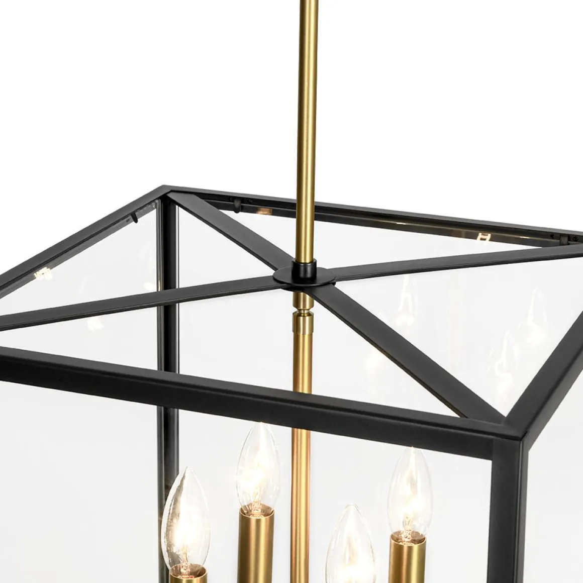 4-Light Candle Style Wide Glass Square Lantern Pendant