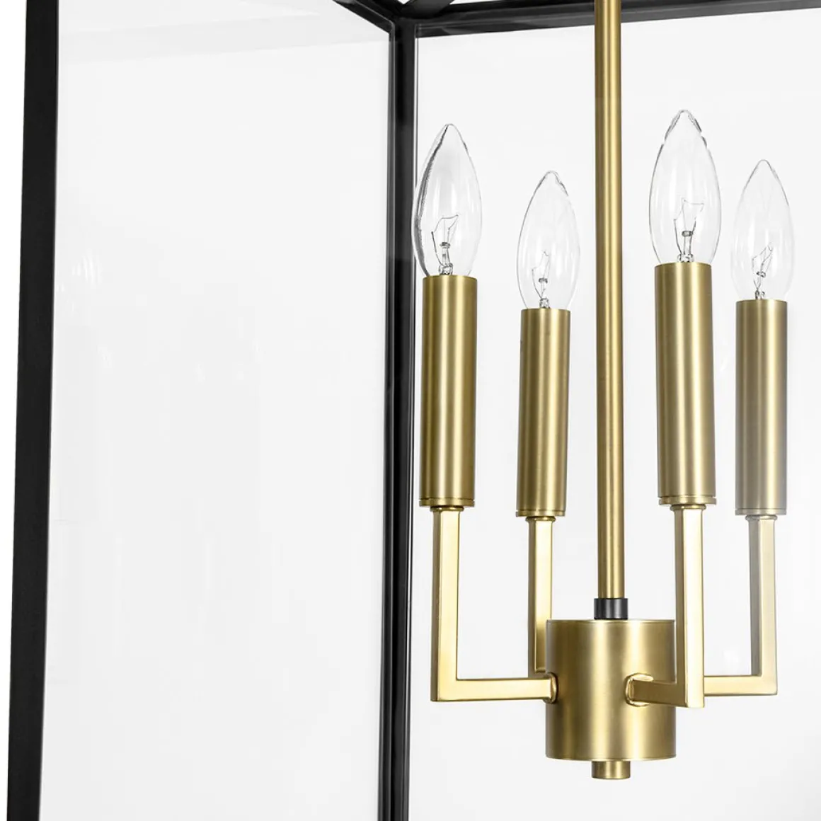 4-Light Candle Style Wide Glass Square Lantern Pendant