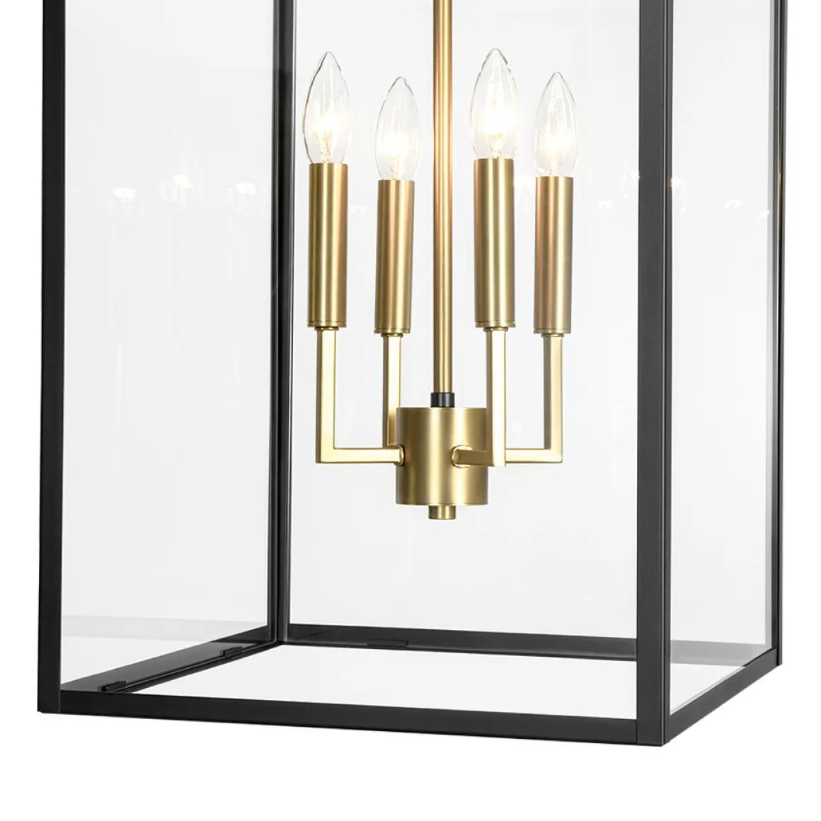 4-Light Candle Style Wide Glass Square Lantern Pendant