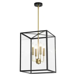 4-Light Candle Style Wide Glass Square Lantern Pendant