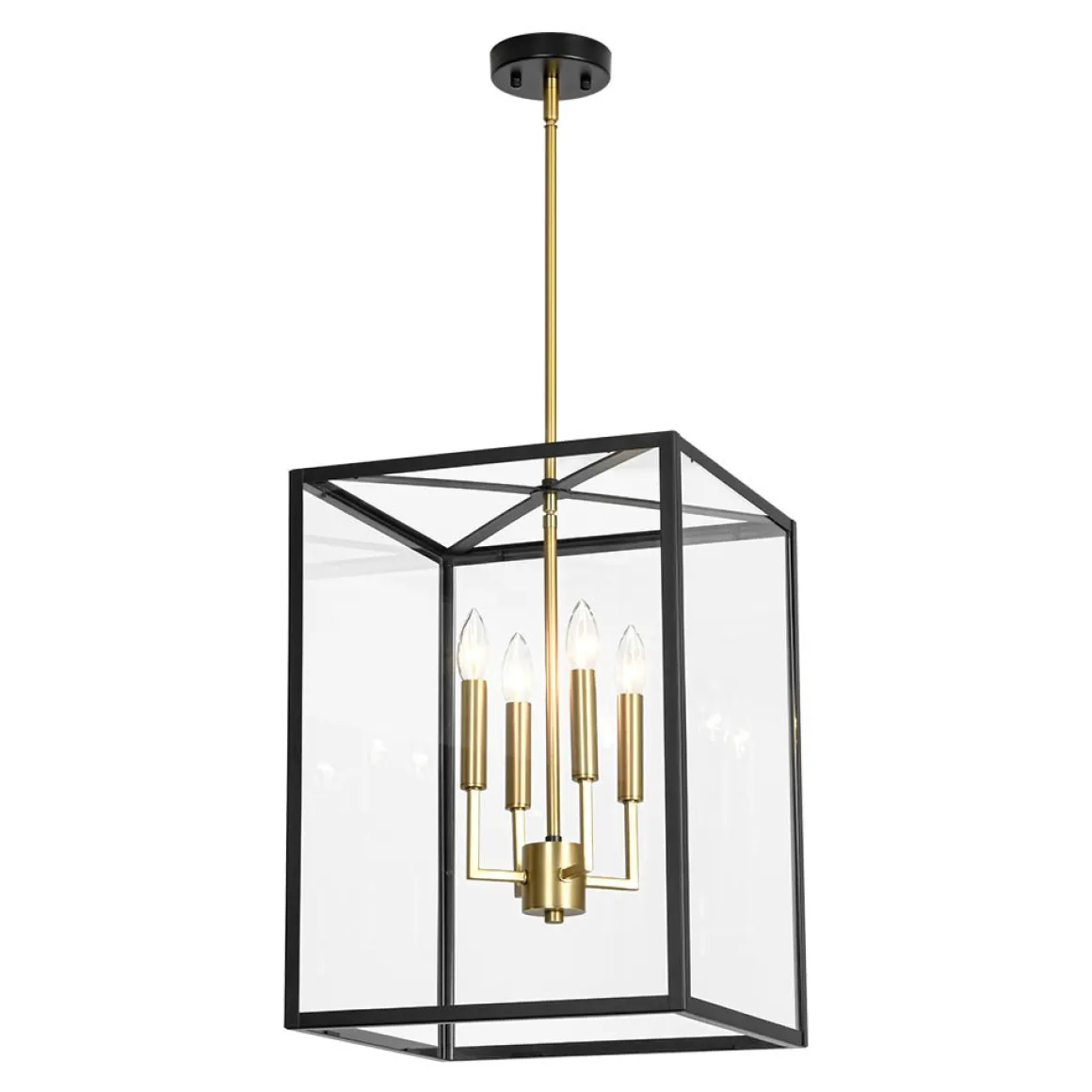 4-Light Candle Style Wide Glass Square Lantern Pendant