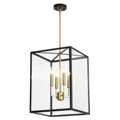 4-Light Candle Style Wide Glass Square Lantern Pendant