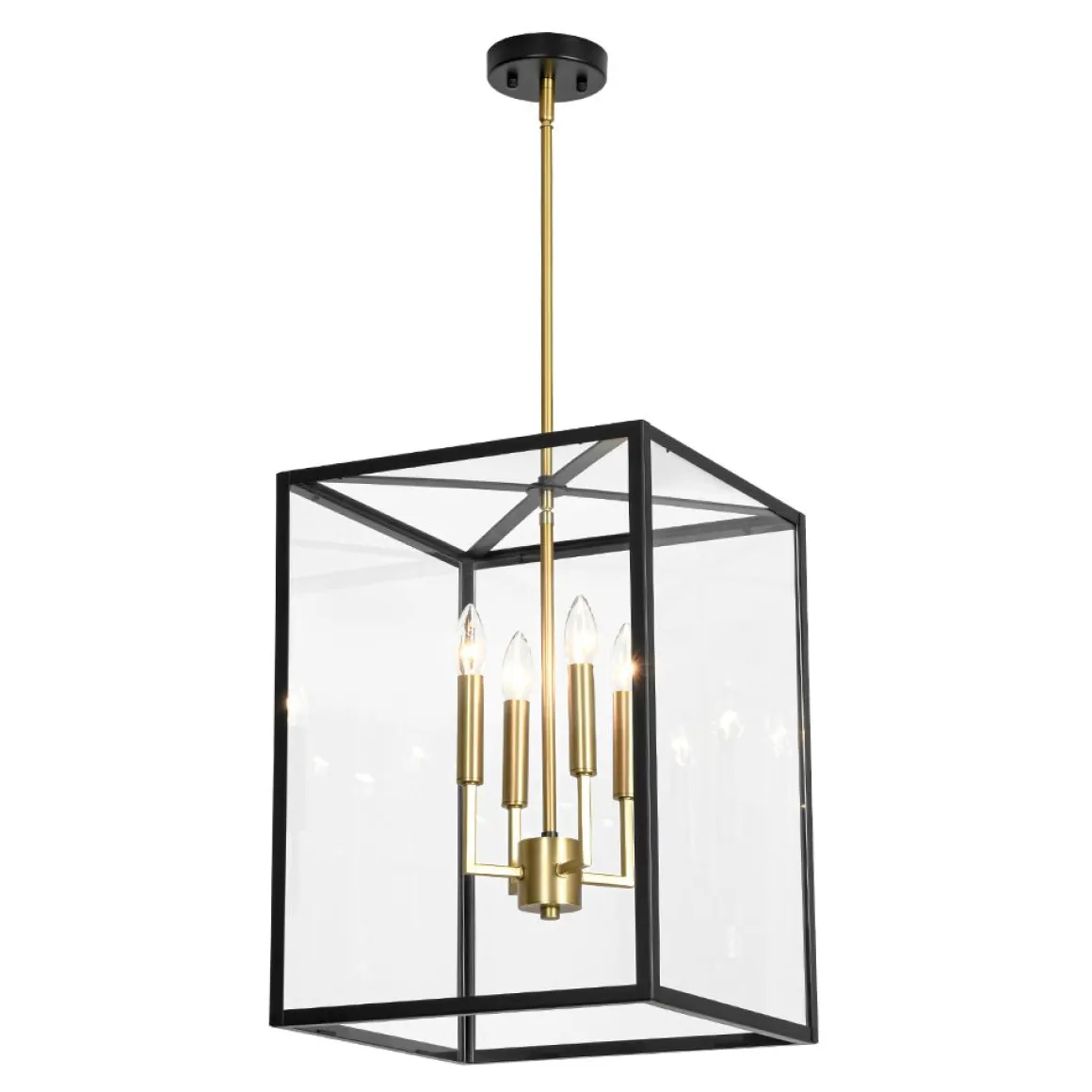 4-Light Candle Style Wide Glass Square Lantern Pendant
