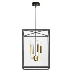 4-Light Candle Style Wide Glass Square Lantern Pendant