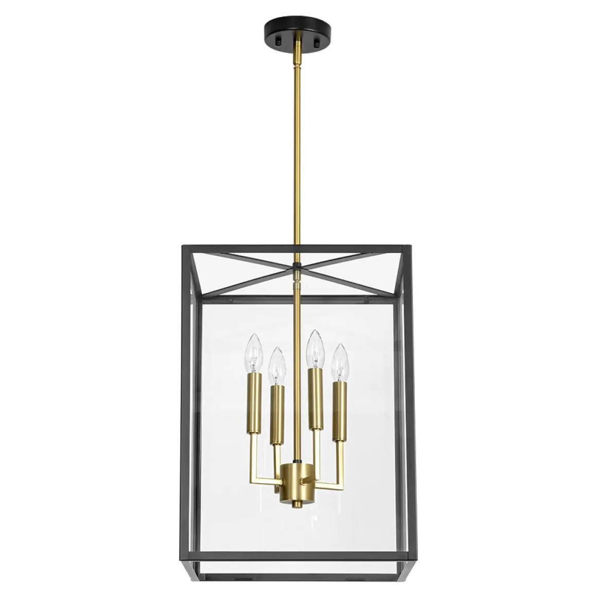 4-Light Candle Style Wide Glass Square Lantern Pendant