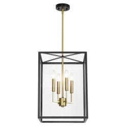 4-Light Candle Style Wide Glass Square Lantern Pendant