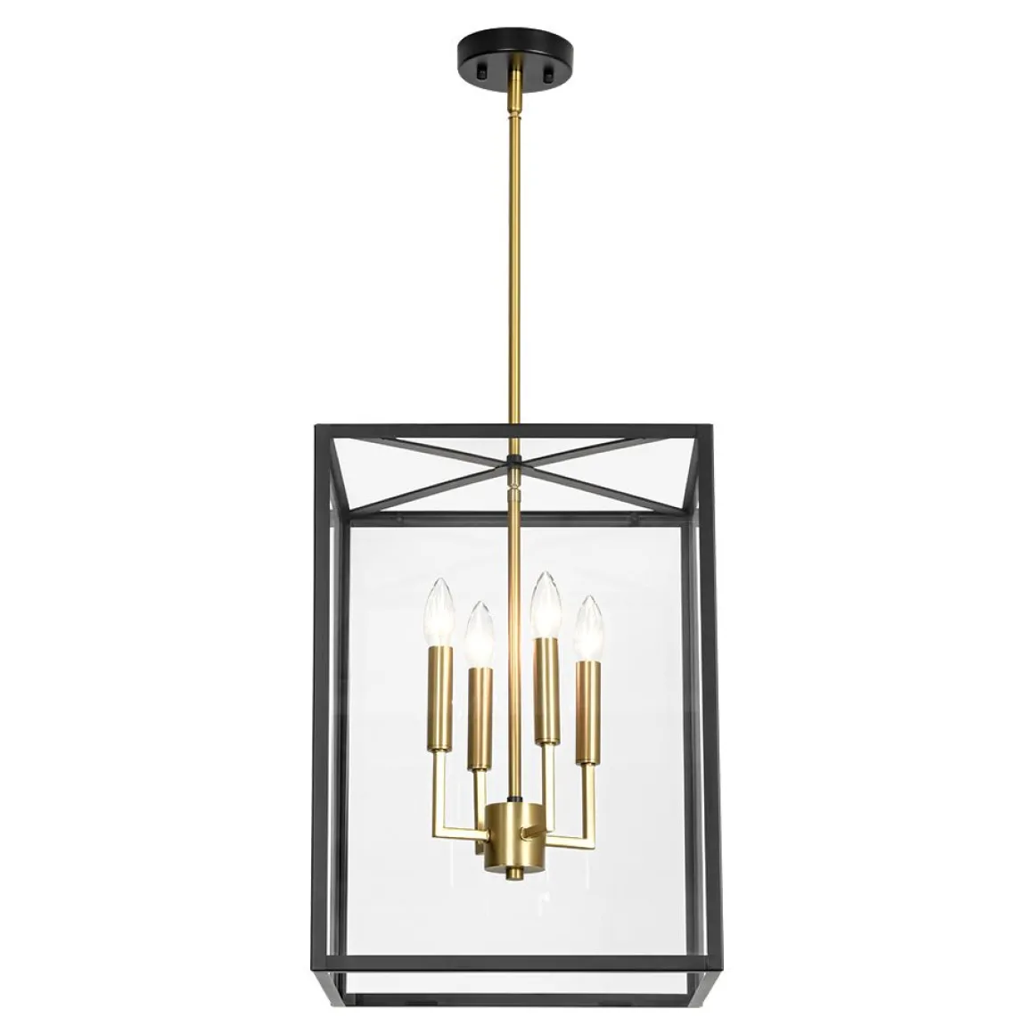 4-Light Candle Style Wide Glass Square Lantern Pendant