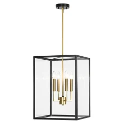 4-Light Candle Style Wide Glass Square Lantern Pendant
