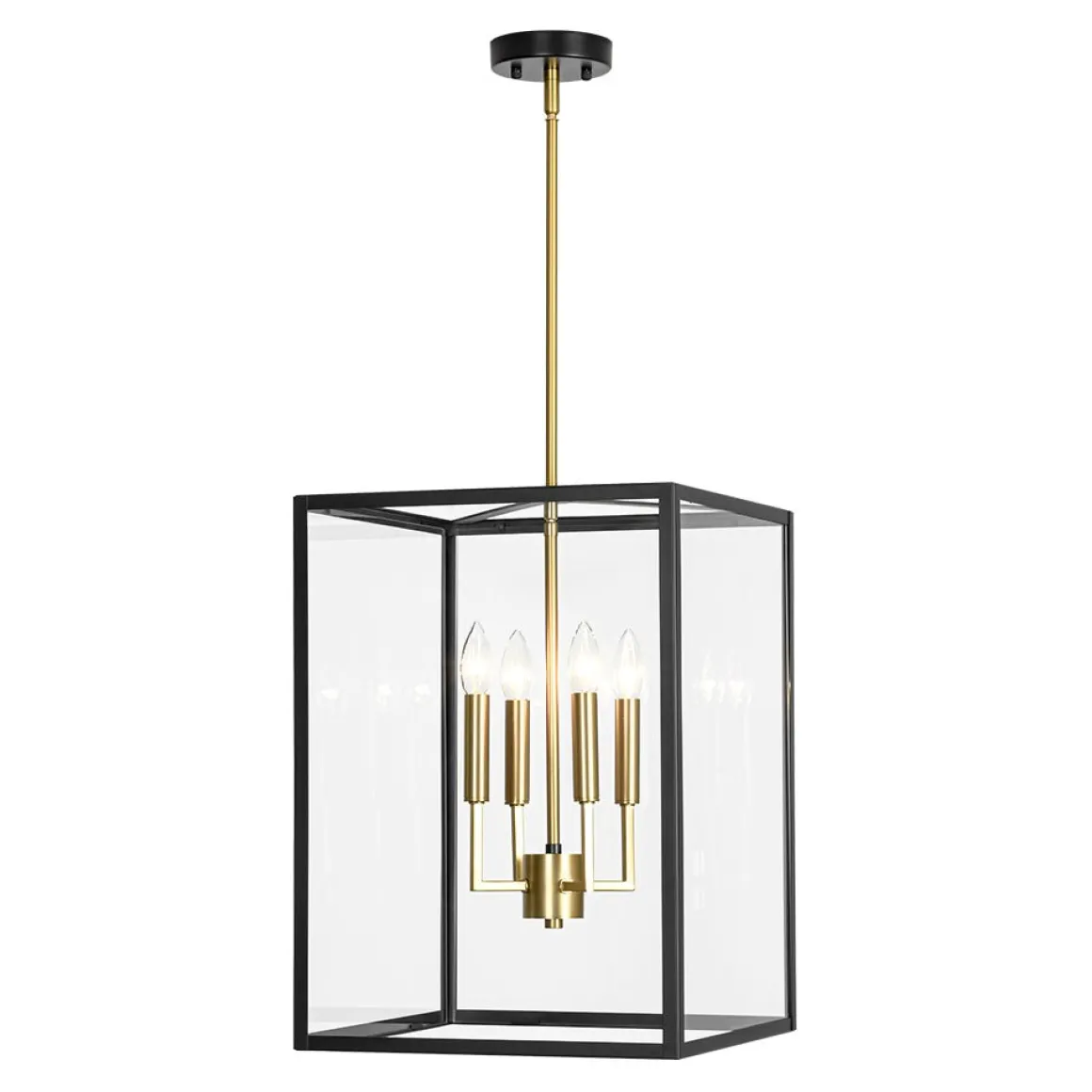 4-Light Candle Style Wide Glass Square Lantern Pendant