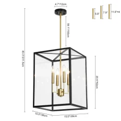 4-Light Candle Style Wide Glass Square Lantern Pendant