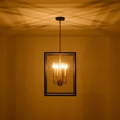 4-Light Candle Style Wide Glass Square Lantern Pendant