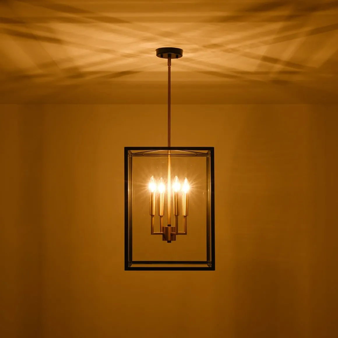 4-Light Candle Style Wide Glass Square Lantern Pendant