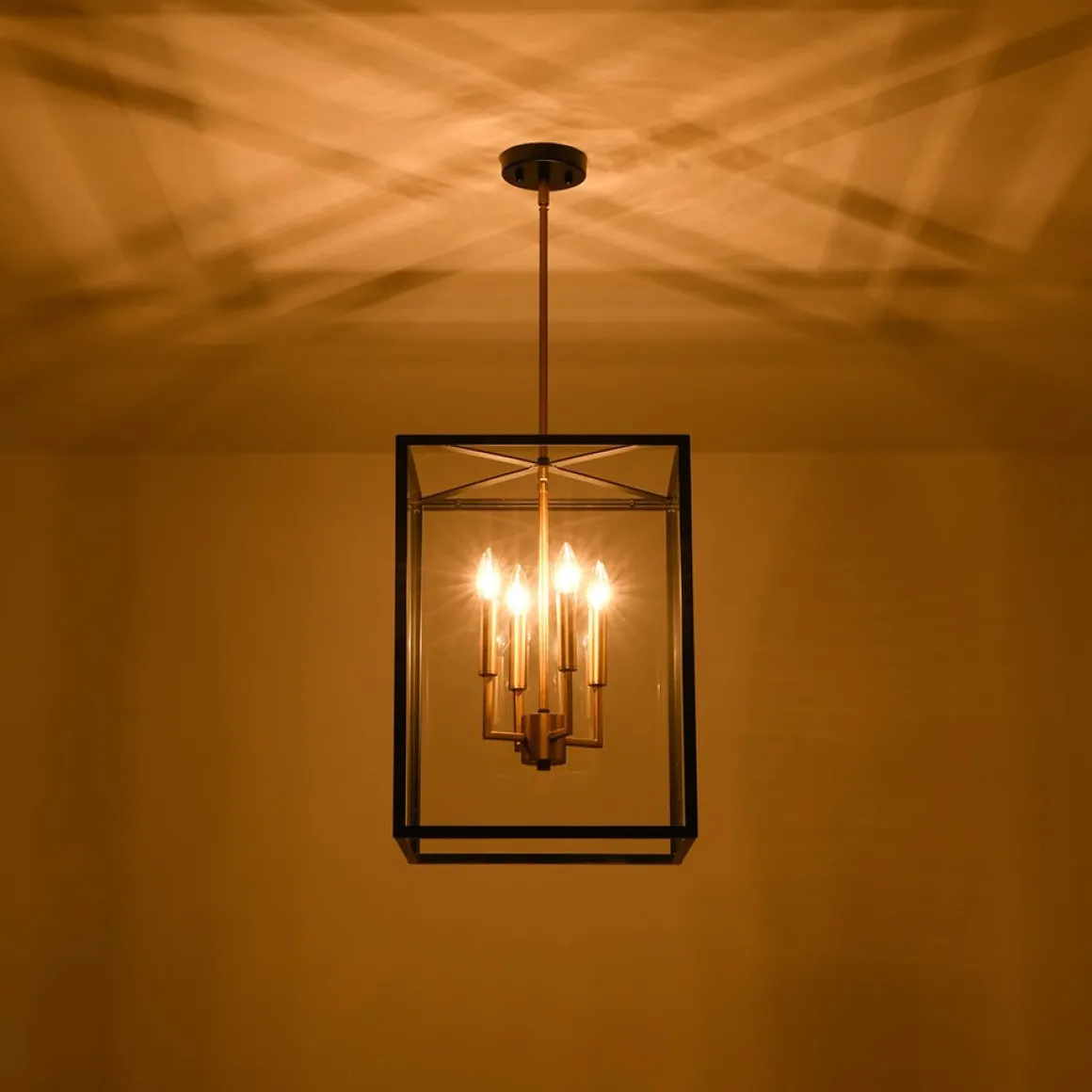 4-Light Candle Style Wide Glass Square Lantern Pendant